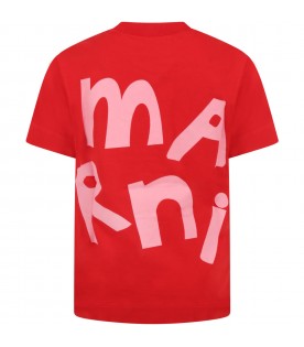 T-shirt rossa per bambina con logo