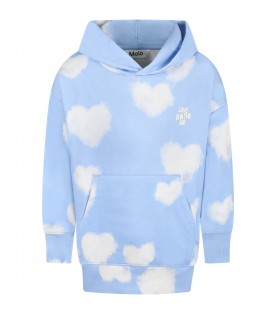 Light-blue sweatshirt for kids with iconic white clouds