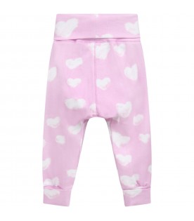 Pantaloni rosa da tuta per neonati con iconiche nuvole bianche