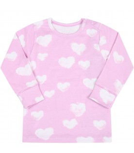 Pink t-shirt for babykids with iconic white clouds