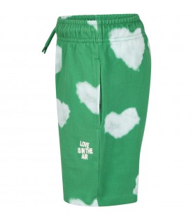 Green shorts for kids with iconic white clouds