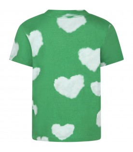 Green t-shirt for kids with iconic white clouds