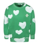 Rainbow Clouds Green sweatshirt for kids with iconic white clouds