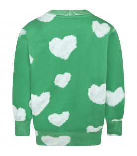 Green sweatshirt for kids with iconic white clouds