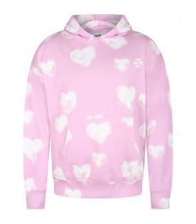Pink sweatshirt for adults with iconic white clouds
