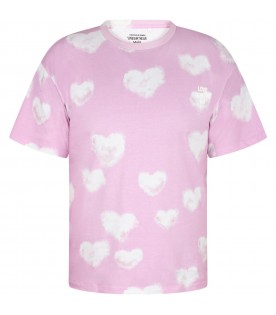 T-shirt rosa per adulti con iconiche nuvole bianche