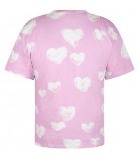 Pink t-shirt for adults with iconic white clouds