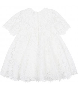 White dress for baby girl with metallic logo patch