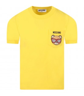 Yellow T-shirt for boy with iconic Teddy Bear and black logo