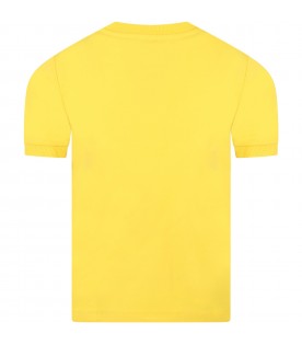 T-shirt gialla per bambini con Teddy Bear e logo nero