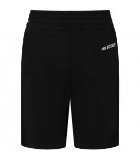 Black bermuda for boy with white iconic thunderbolts