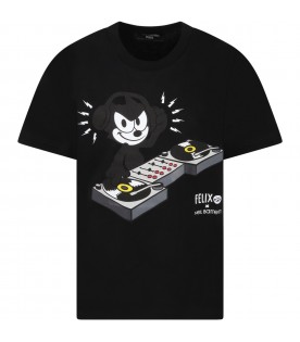 Black T-shirt for boy with Felix The Cat DJ
