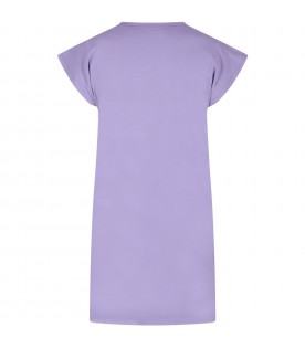 Lilac dress for girl with neon yellow logo