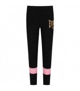 Black leggings for girl with golden logo