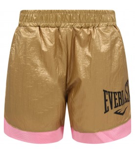 Gold shorts for girl with black logo