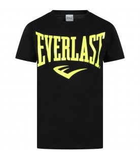 Black T-shirt for boy with neon yellow logo