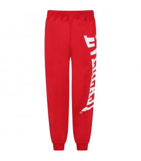 Red sweatpants for boy with white logo