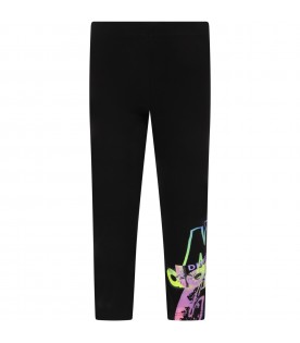 Black leggings for girl with multicolor logo