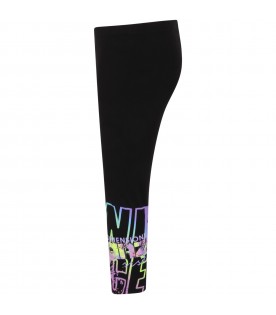Black leggings for girl with multicolor logo