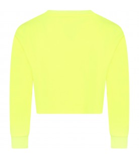 Neon-yellow sweatshirt for girl with logo