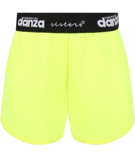 Yellow shorts for girl with white logo