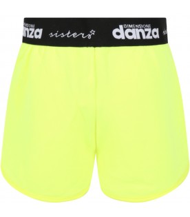 Yellow shorts for girl with white logo