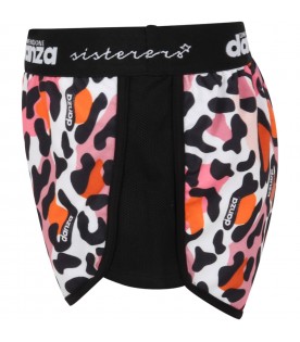 Multicolor shorts for girl with animalier print