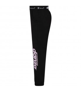 Black sweatpants for girl with lilac logo