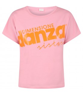 Pink T-shirt for girl with orange logo