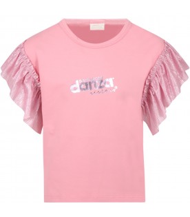 Pink t-shirt for girl with silver logo