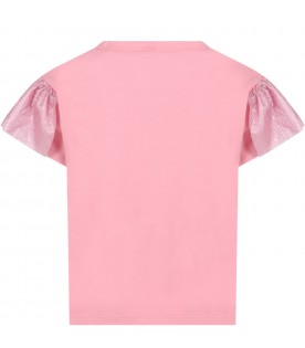 Pink t-shirt for girl with silver logo