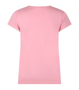 Pink T-shirt for girl with silver logo