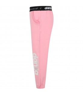 Pink sweatpant for girl with silver logo