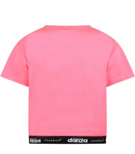 Neon-fuchsia t-shirt for girl with logo