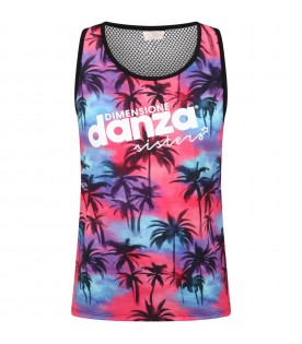 Multicolor tank-top for girl with white logo