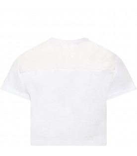 White T-shirt for girl with multicolor logo