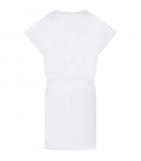 White dress for girl with rhinestoned logo