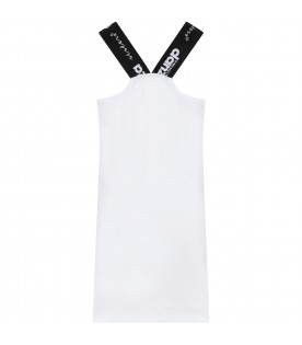 White dress for girl with multicolor logo