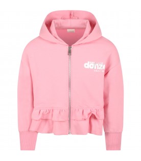 Pink sweatshirt for girl with silver logo