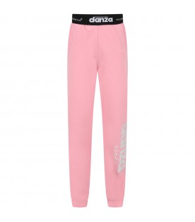 Pink sweatpants for girl with silver logo