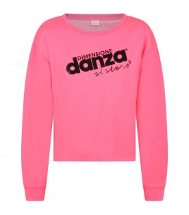 Neon-fuchsia sweatshirt for girl with logo