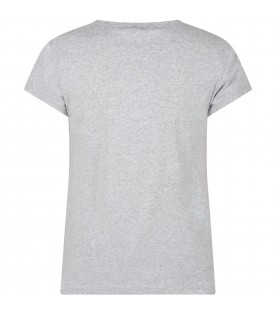Gray T-shirt for girl with fuchsia logo