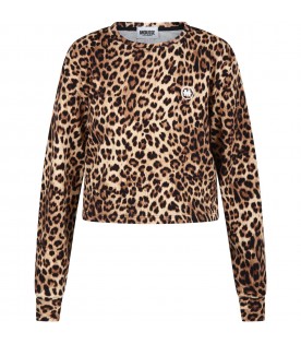 Beige sweatshirt for woman with animalier print