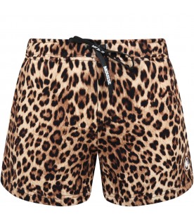 Beige short for woman with animalier print