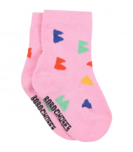 Pink socks for baby girl with colorful logo