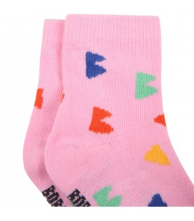 Pink socks for baby girl with colorful logo