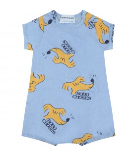 Light-blue jumpsuit for babykids with yellow dogs and black logo