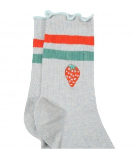 Ivory socks for girl with red strawberries