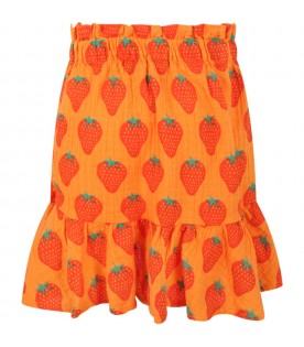 Orange skirt for girl with strawberries