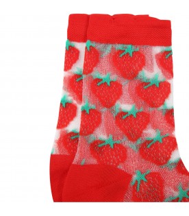 Multicolor socks for girl with red strawberries
